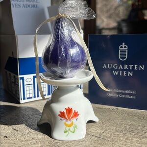 Augarten Wien Hand-Painted Porcelain Wine Candleholder w/ Candle – NIB